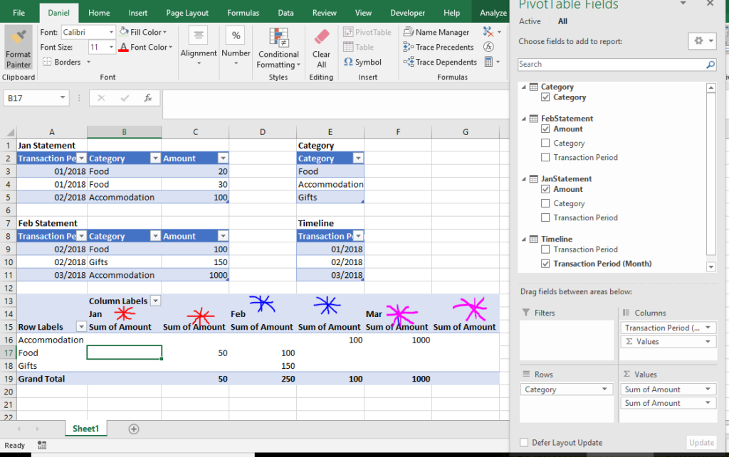 Excel 2016 Pivot Table From Multiple Tables Microsoft Community