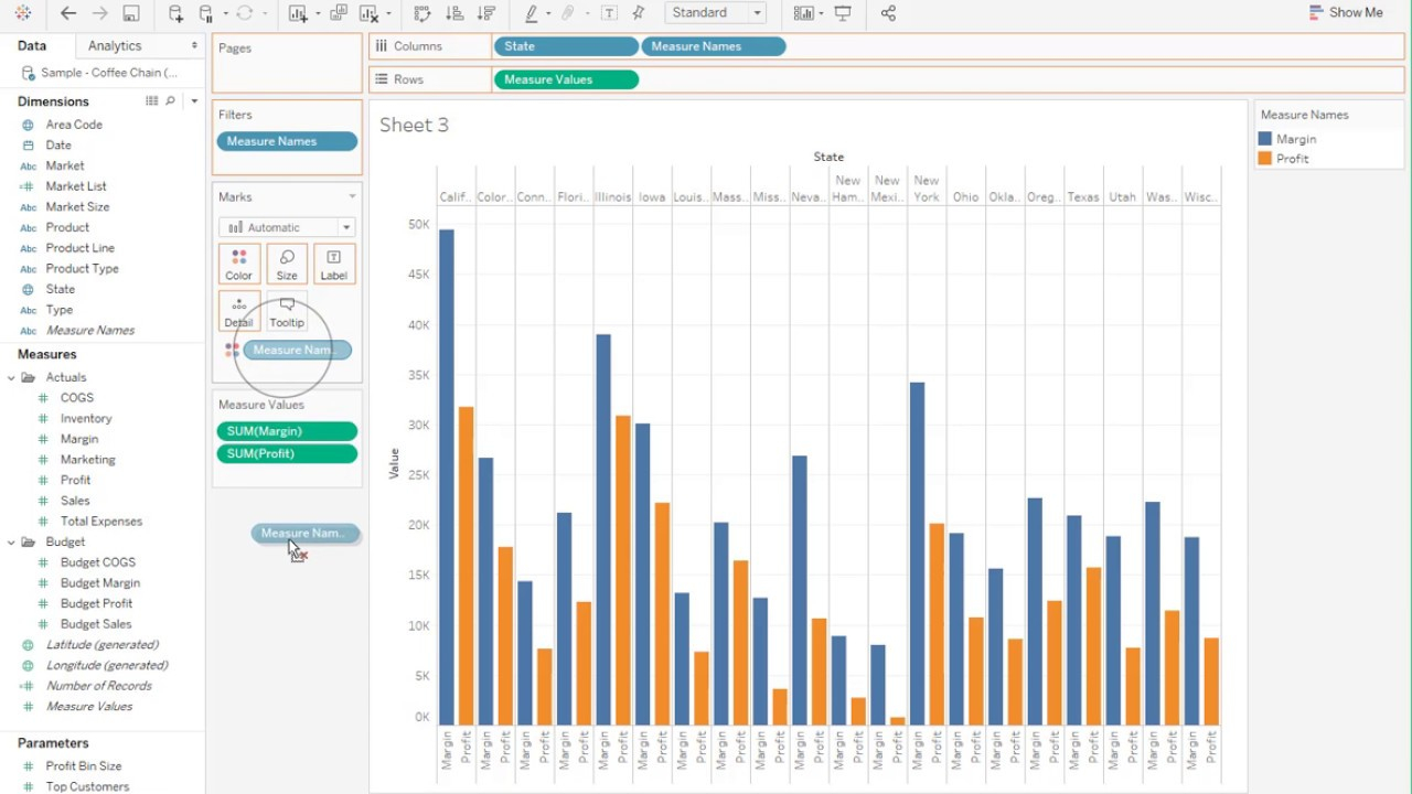Tableau Side By Side Bar Chart Multiple Measures 2022 Multiplication