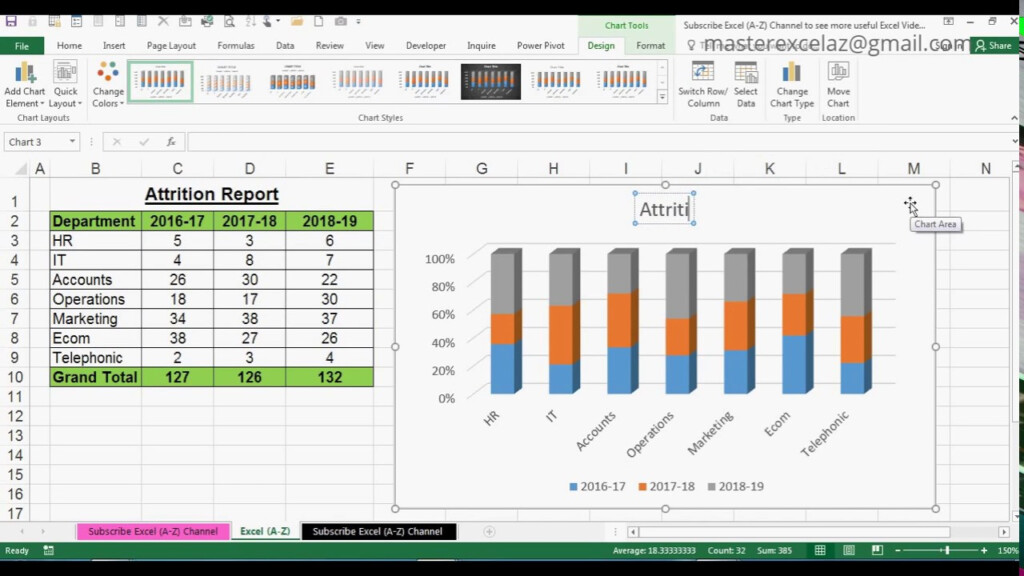 How To Create 3D 100 Stacked Column Chart In MS Office Excel 2016 