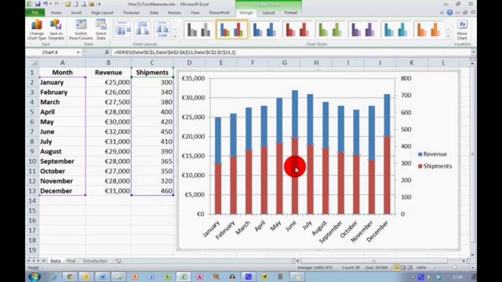 How To Display Two Measures In A Bar Line Chart In Excel 2010 YouTube