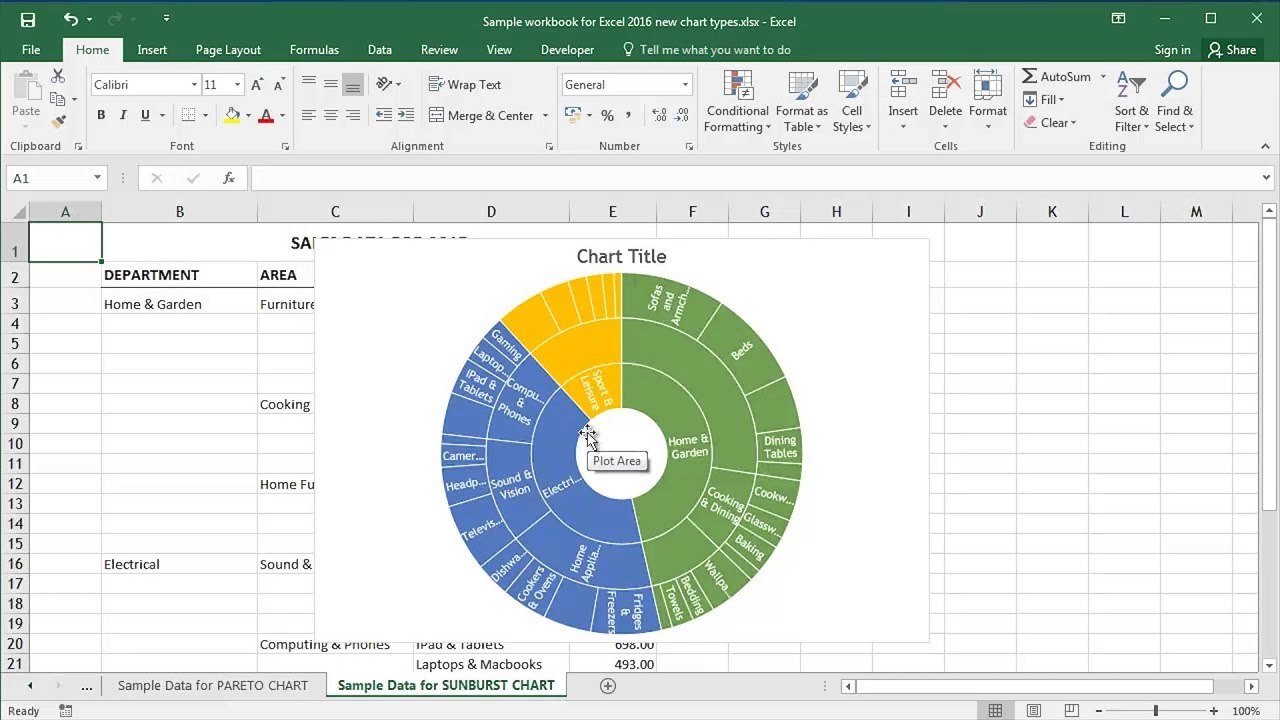 Microsoft Excel 2016 Creating Sunburst Charts YouTube